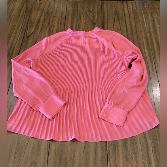 Halogen Pleated flowy long sleeve BLOUSE coral pink high neck top M - Picture 1 of 16
